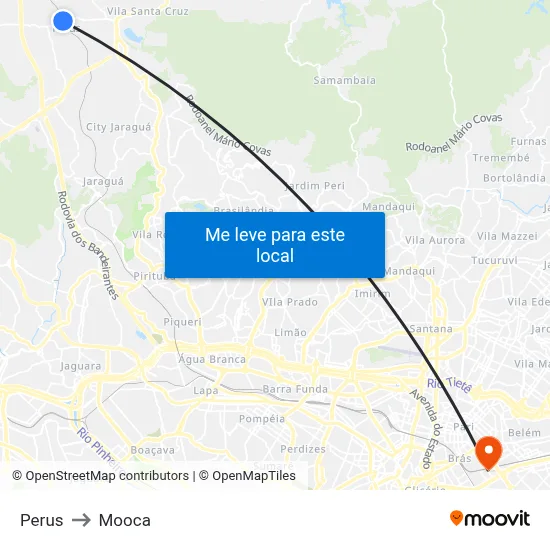 Perus to Mooca map