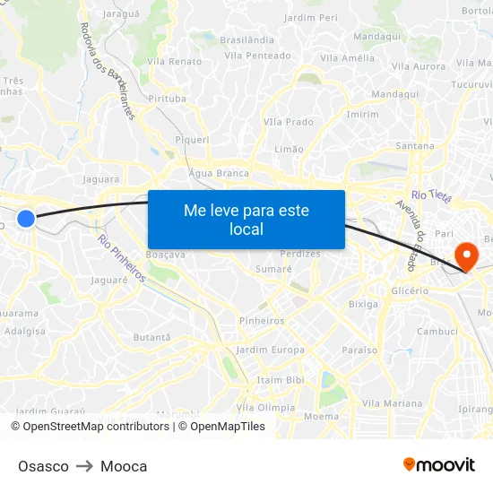 Osasco to Mooca map