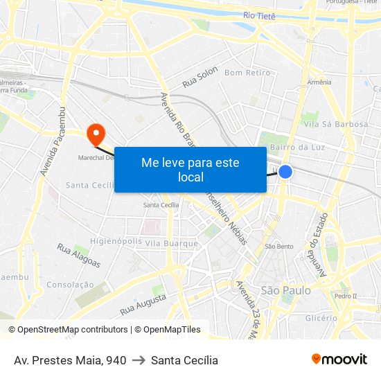 Av. Prestes Maia, 940 to Santa Cecília map