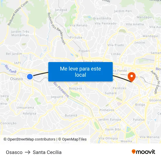 Osasco to Santa Cecília map