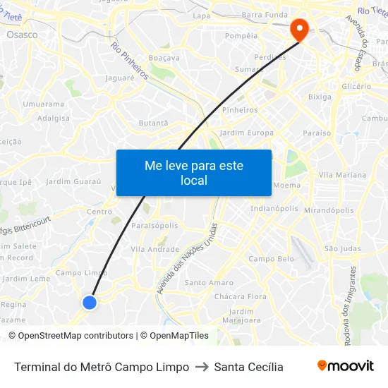 Terminal do Metrô Campo Limpo to Santa Cecília map
