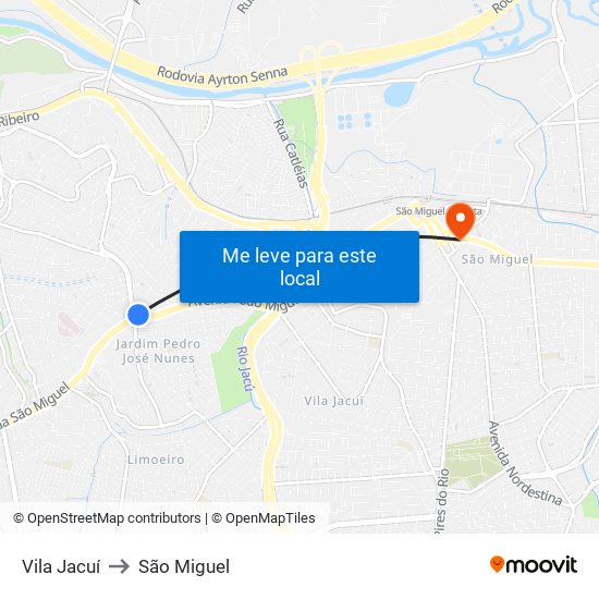 Vila Jacuí to São Miguel map