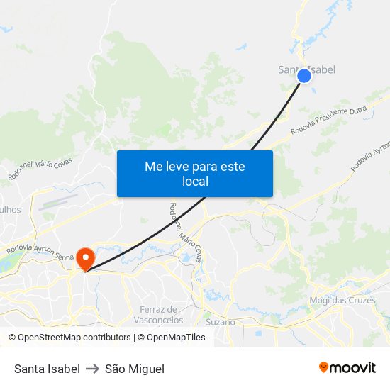 Santa Isabel to São Miguel map