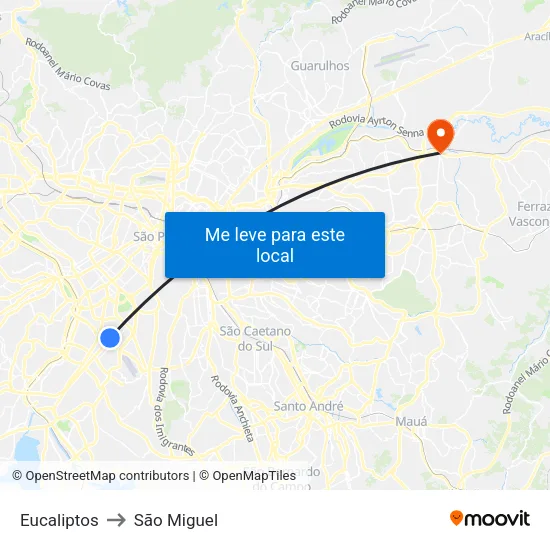 Eucaliptos to São Miguel map