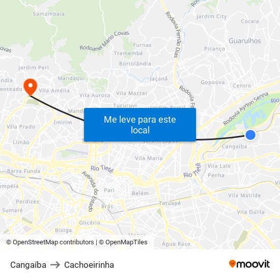 Cangaíba to Cachoeirinha map