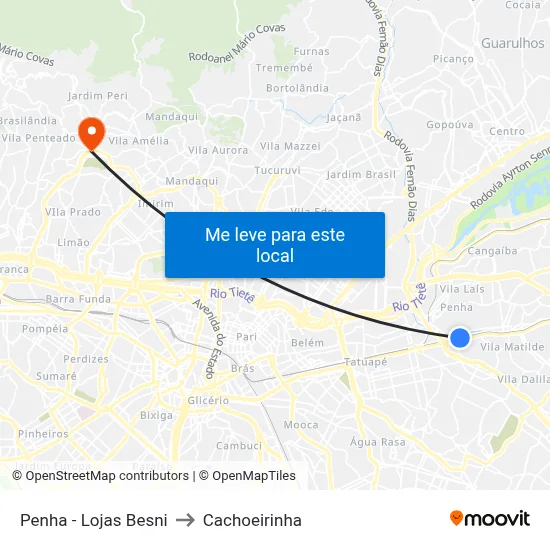 Penha - Lojas Besni to Cachoeirinha map