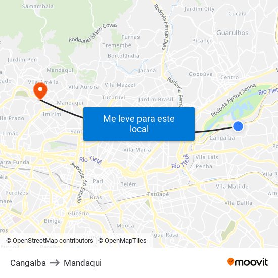 Cangaíba to Mandaqui map