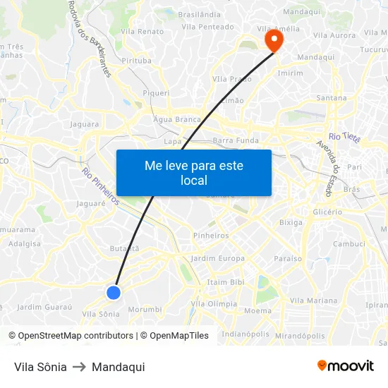 Vila Sônia to Mandaqui map
