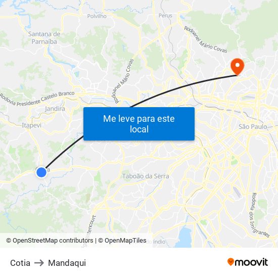 Cotia to Mandaqui map