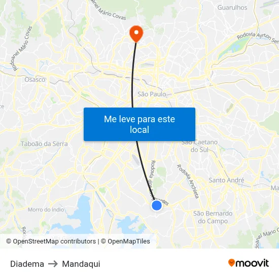 Diadema to Mandaqui map