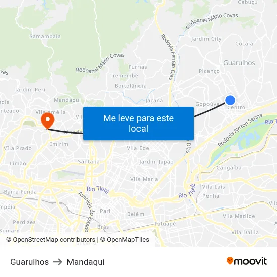 Guarulhos to Mandaqui map
