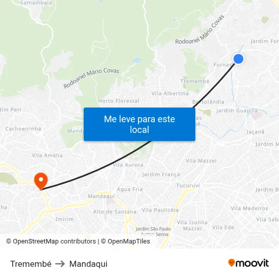 Tremembé to Mandaqui map