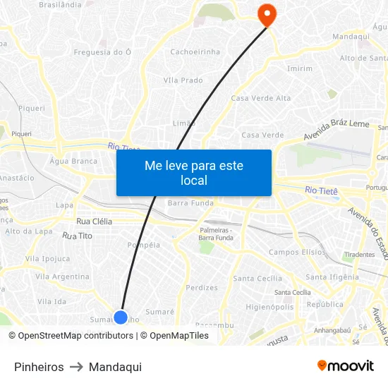 Pinheiros to Mandaqui map