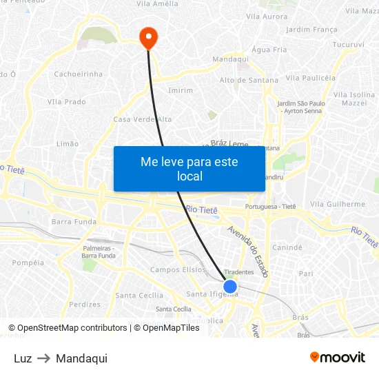Luz to Mandaqui map
