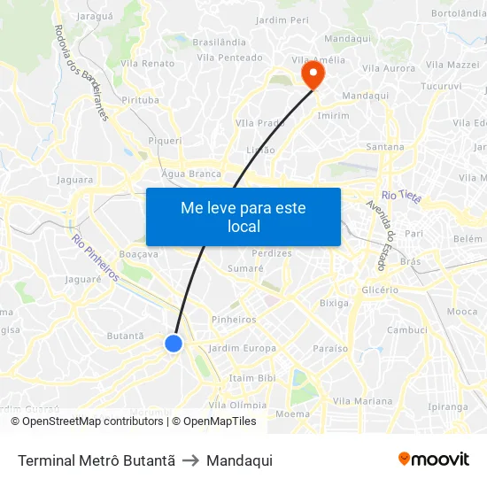 Terminal Metrô Butantã to Mandaqui map