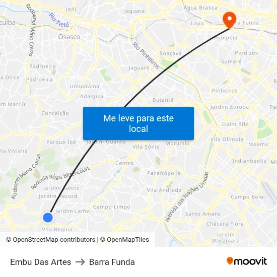 Embu Das Artes to Barra Funda map
