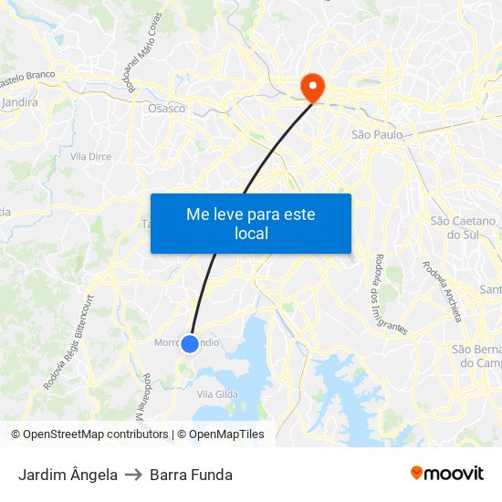 Jardim Ângela to Barra Funda map