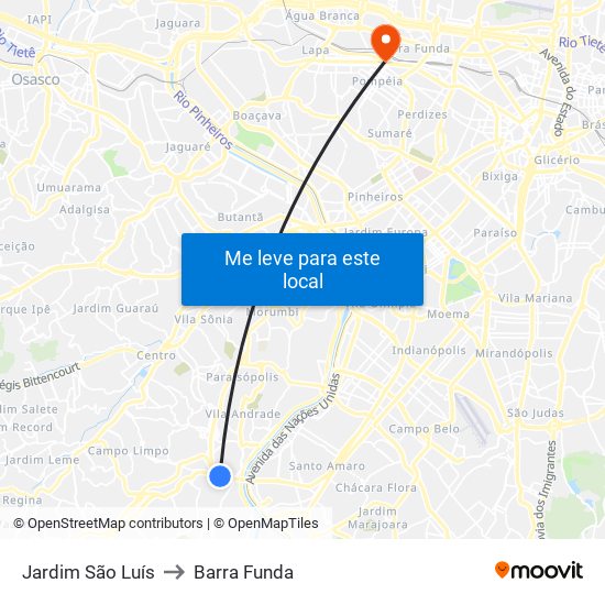 Jardim São Luís to Barra Funda map