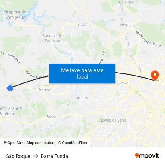 São Roque to Barra Funda map