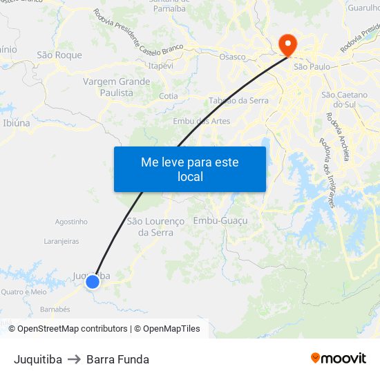 Juquitiba to Barra Funda map