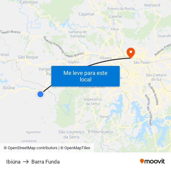 Ibiúna to Barra Funda map