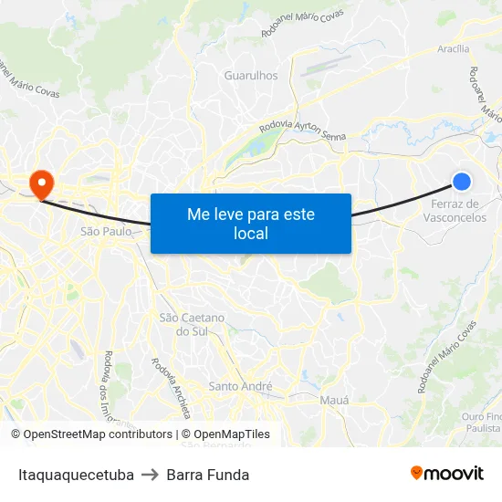 Itaquaquecetuba to Barra Funda map