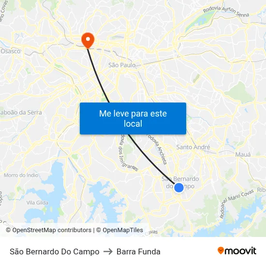 São Bernardo Do Campo to Barra Funda map