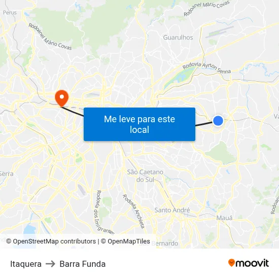 Itaquera to Barra Funda map