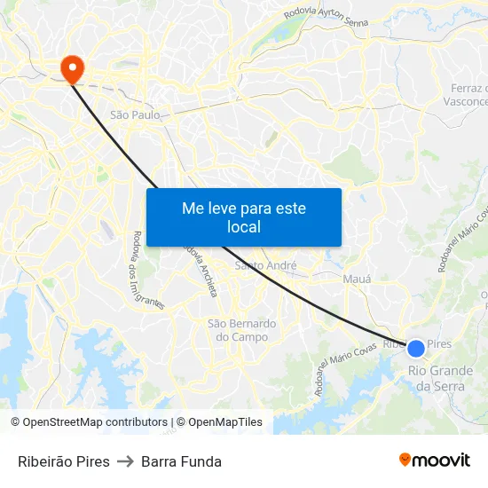 Ribeirão Pires to Barra Funda map