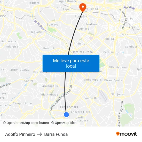 Adolfo Pinheiro to Barra Funda map