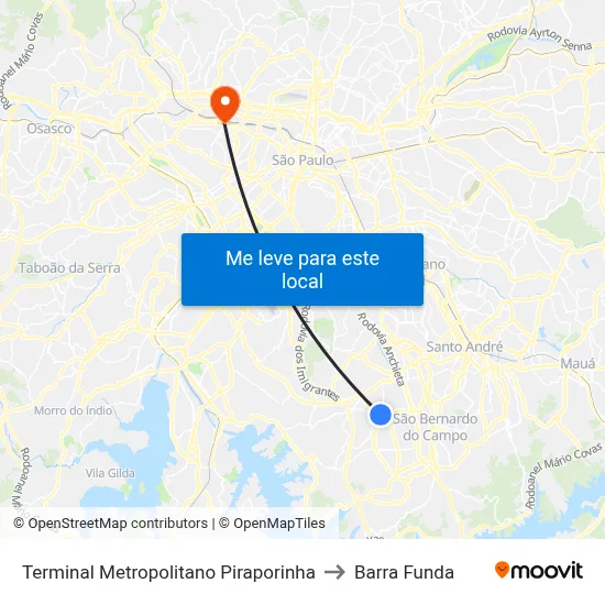Terminal Metropolitano Piraporinha to Barra Funda map