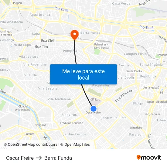 Oscar Freire to Barra Funda map