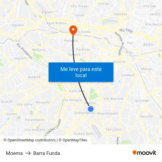 Moema to Barra Funda map