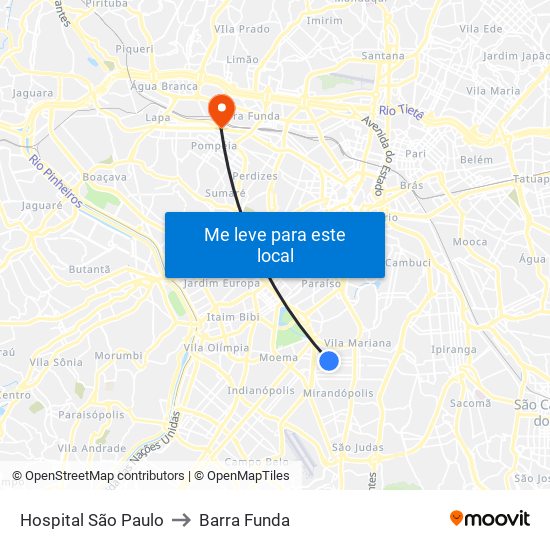 Hospital São Paulo to Barra Funda map