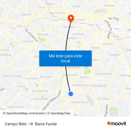 Campo Belo to Barra Funda map