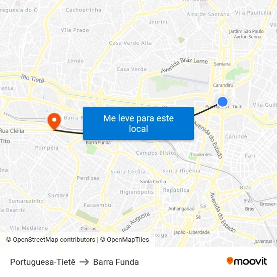 Portuguesa-Tietê to Barra Funda map