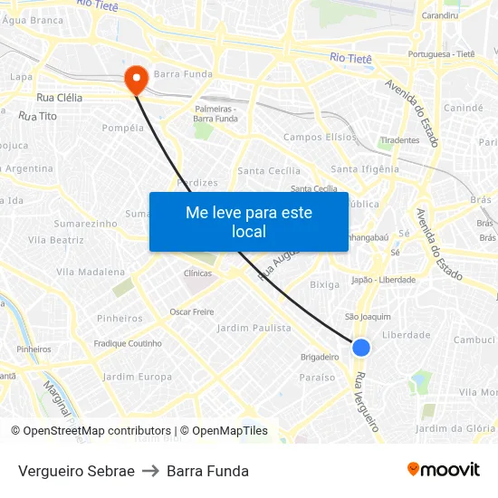 Vergueiro Sebrae to Barra Funda map