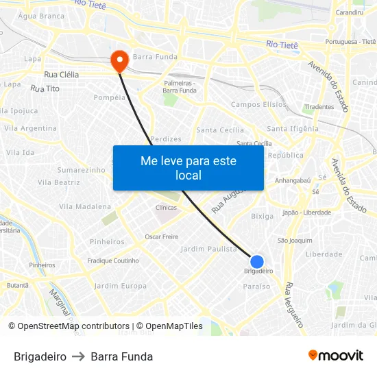 Brigadeiro to Barra Funda map