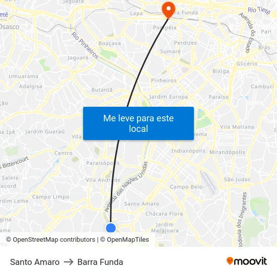 Santo Amaro to Barra Funda map