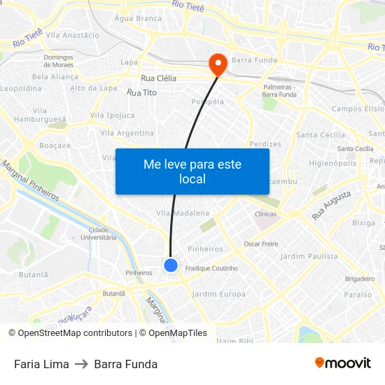 Faria Lima to Barra Funda map