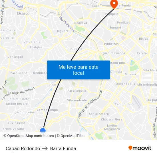 Capão Redondo to Barra Funda map