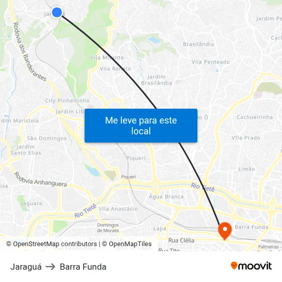 Jaraguá to Barra Funda map