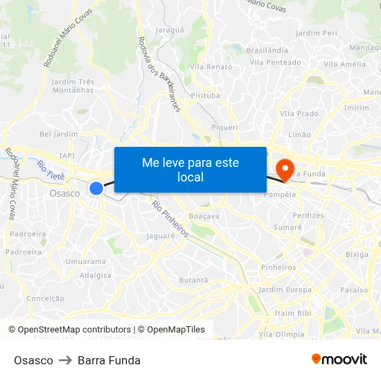 Osasco to Barra Funda map