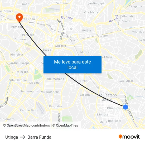 Utinga to Barra Funda map