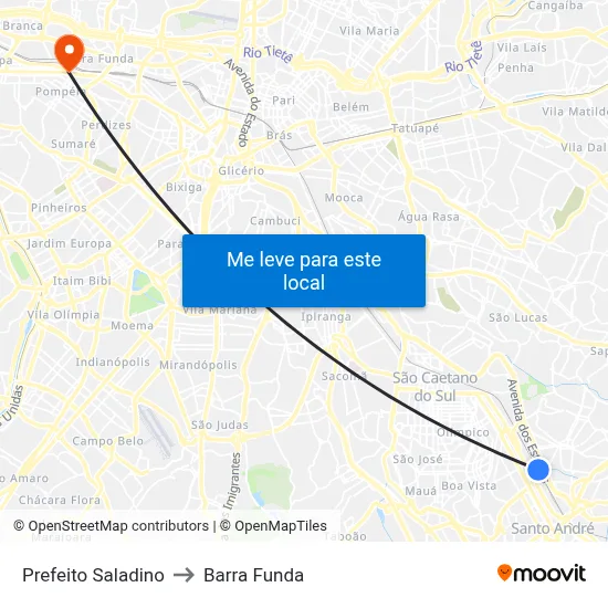 Prefeito Saladino to Barra Funda map