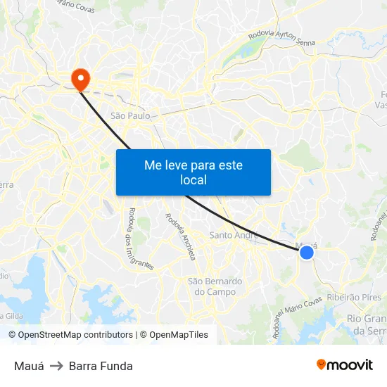 Mauá to Barra Funda map