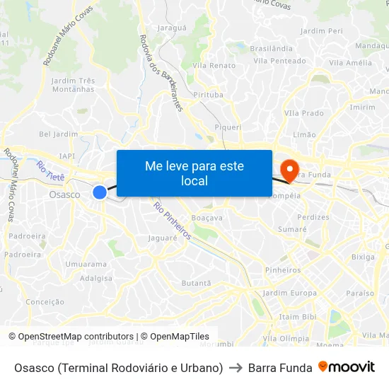 Osasco (Terminal Rodoviário e Urbano) to Barra Funda map