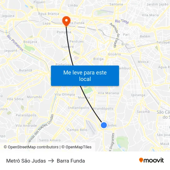 Metrô São Judas to Barra Funda map