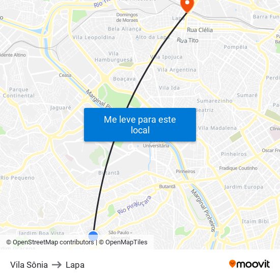 Vila Sônia to Lapa map