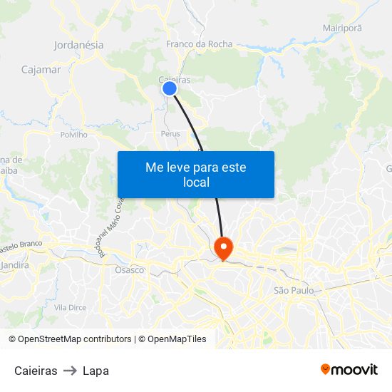 Caieiras to Lapa map